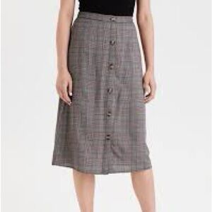 American Eagle Plaid Button Down Midi Skirt